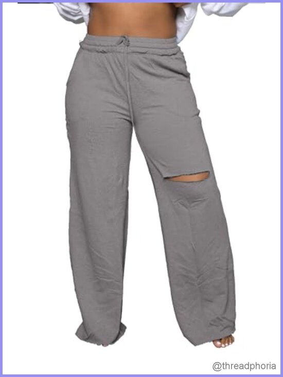 Pants - Wide Leg Sweatpants for Women Drawstring Baggy Casual Lounge Pants with Pockets